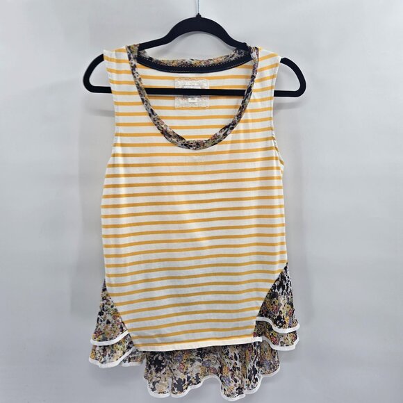 Anthropologie Yellow Striped Ruffled Layered Tank Medium - Picture 1 of 11